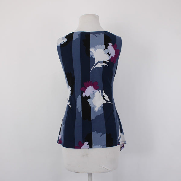 Alfani Top Sz S Navy Blue White Purple Ruched Side Asymmetrical Poly Spandex Top