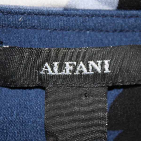 Alfani Top Sz S Navy Blue White Purple Ruched Side Asymmetrical Poly Spandex Top