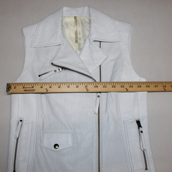 Truth And Pride Vest Sz XS Whiter Pockets Zipper 100% Leather Poly Lined Vest
