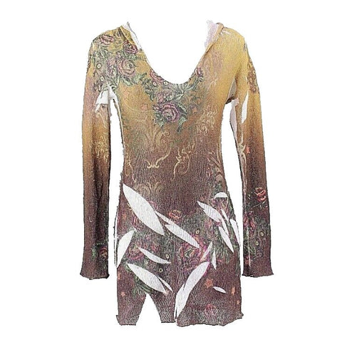 Code Vintage NEW 69 Sz S Gold Brown White Multi Woven Poly Blend Hooded Top