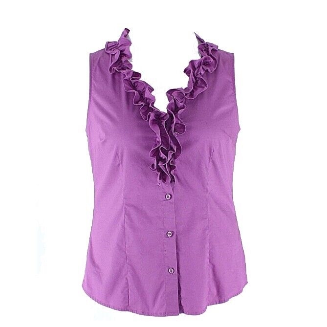 Merona Sz S Purple Ruffle Button Front Cotton Nylon Spandex Top