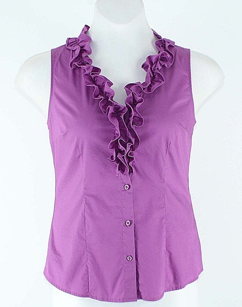 Merona Sz S Purple Ruffle Button Front Cotton Nylon Spandex Top