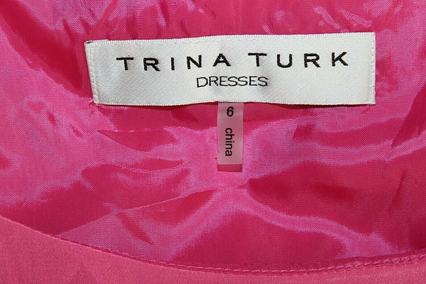Trina Turk 6 Pink Gold Scalloped Rhinestones Hem 100% Silk Poly Lined Dress