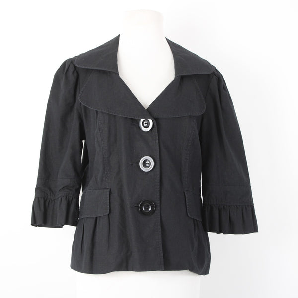 Mac & Jac Sz XL Black Linen Blend 3/4 Slv Pockets Peplum Button & Collar Jacket
