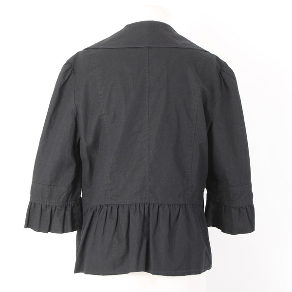Mac & Jac Sz XL Black Linen Blend 3/4 Slv Pockets Peplum Button & Collar Jacket
