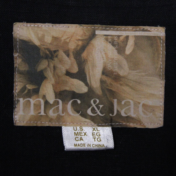 Mac & Jac Sz XL Black Linen Blend 3/4 Slv Pockets Peplum Button & Collar Jacket