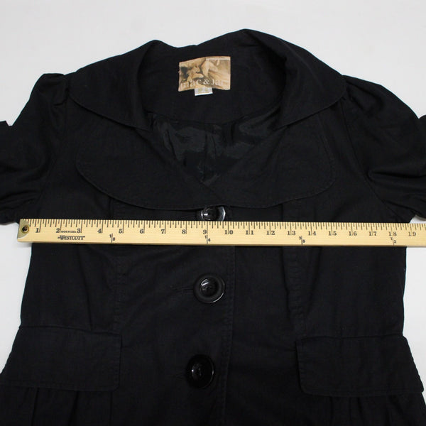 Mac & Jac Sz XL Black Linen Blend 3/4 Slv Pockets Peplum Button & Collar Jacket