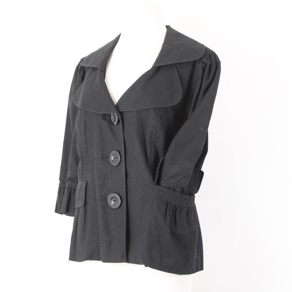 Mac & Jac Sz XL Black Linen Blend 3/4 Slv Pockets Peplum Button & Collar Jacket