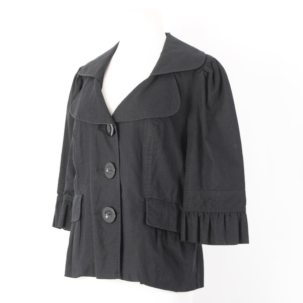 Mac & Jac Sz XL Black Linen Blend 3/4 Slv Pockets Peplum Button & Collar Jacket