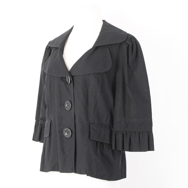 Mac & Jac Sz XL Black Linen Blend 3/4 Slv Pockets Peplum Button & Collar Jacket