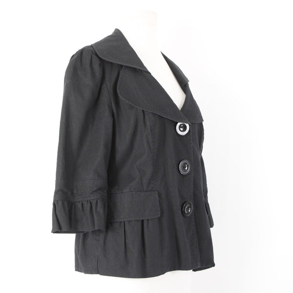 Mac & Jac Sz XL Black Linen Blend 3/4 Slv Pockets Peplum Button & Collar Jacket