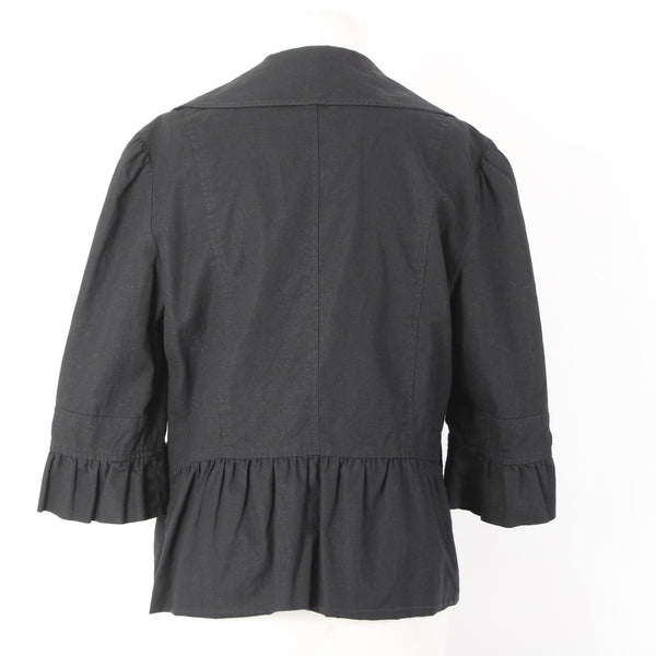 Mac & Jac Sz XL Black Linen Blend 3/4 Slv Pockets Peplum Button & Collar Jacket