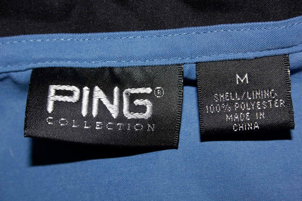 Ping Sz M Blue Black Polyester Short Sleeve Front Zip Pkt Golf Jackt Shirt