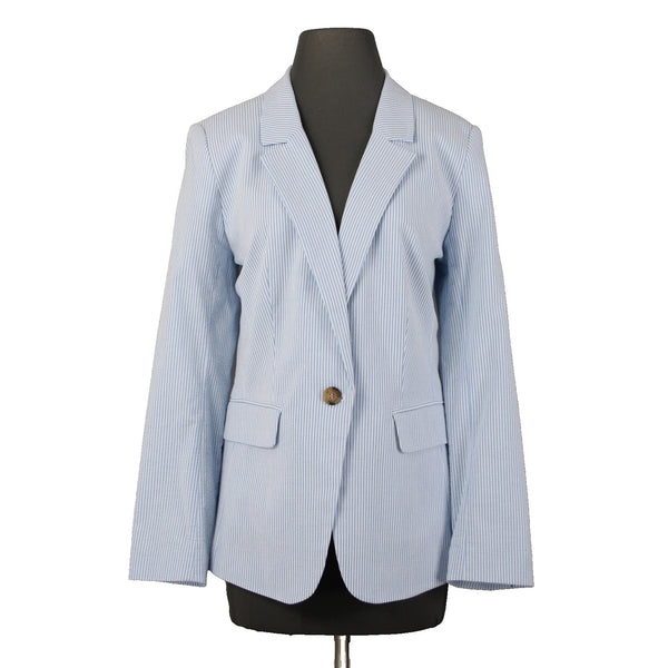 Loft Blazer Blazer Jacket Sz 10 Blue White Striped Collared Cotton Poly Jacket