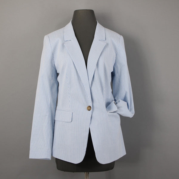 Loft Blazer Blazer Jacket Sz 10 Blue White Striped Collared Cotton Poly Jacket