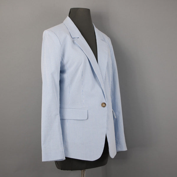 Loft Blazer Blazer Jacket Sz 10 Blue White Striped Collared Cotton Poly Jacket