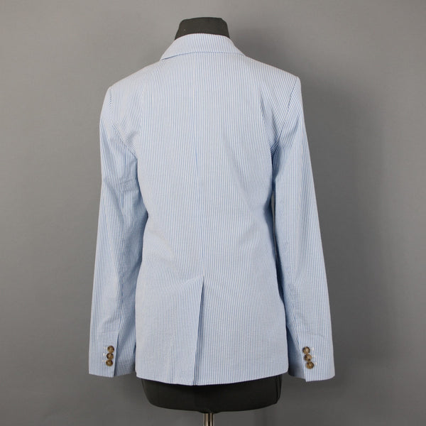 Loft Blazer Blazer Jacket Sz 10 Blue White Striped Collared Cotton Poly Jacket