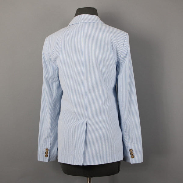 Loft Blazer Blazer Jacket Sz 10 Blue White Striped Collared Cotton Poly Jacket