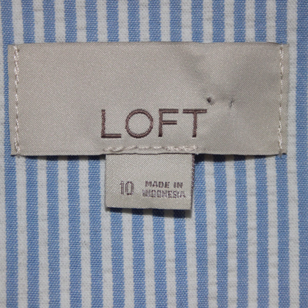 Loft Blazer Blazer Jacket Sz 10 Blue White Striped Collared Cotton Poly Jacket
