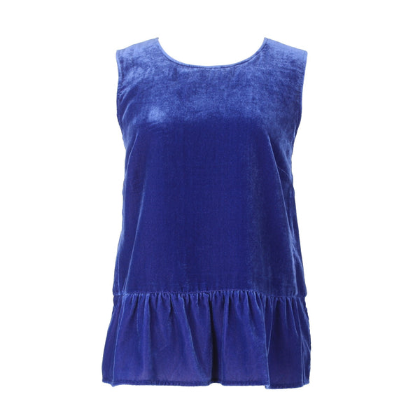 J Crew Top NEW Sz 10 Royal Blue Velvet Ruffles Sleeveless Viscose Nylon Top
