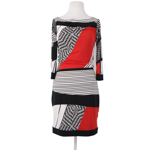Joseph Ribkoff Dress Sz 4 Black White Red Knee Length Polyester Jersey Dress