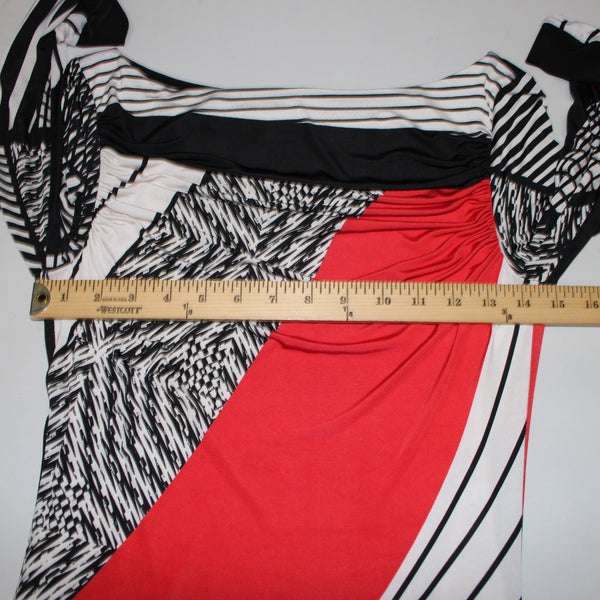 Joseph Ribkoff Dress Sz 4 Black White Red Knee Length Polyester Jersey Dress