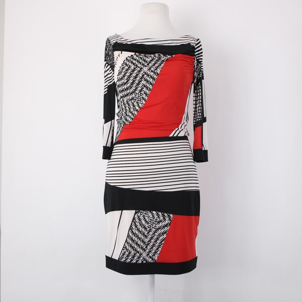 Joseph Ribkoff Dress Sz 4 Black White Red Knee Length Polyester Jersey Dress