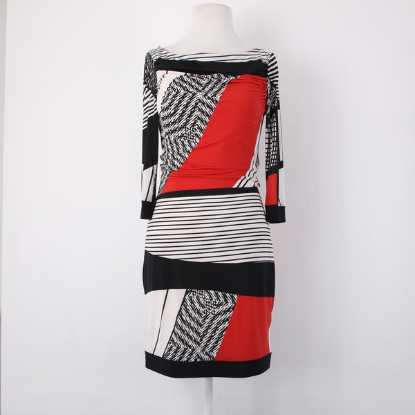 Joseph Ribkoff Dress Sz 4 Black White Red Knee Length Polyester Jersey Dress