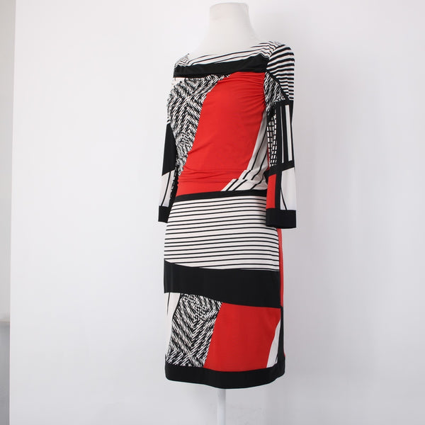 Joseph Ribkoff Dress Sz 4 Black White Red Knee Length Polyester Jersey Dress