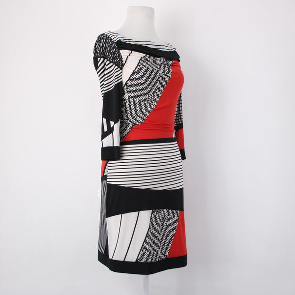 Joseph Ribkoff Dress Sz 4 Black White Red Knee Length Polyester Jersey Dress