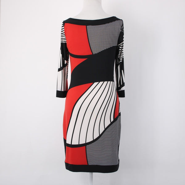 Joseph Ribkoff Dress Sz 4 Black White Red Knee Length Polyester Jersey Dress