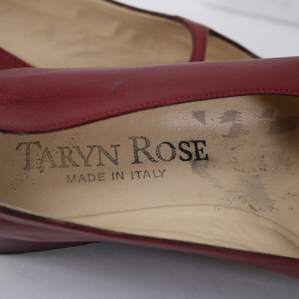 Taryn Rose Kristy Nappa Sz 39.5 M Red Leather Upper Inner 1.25" Wedge Heels
