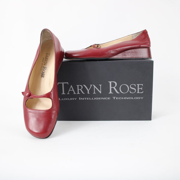 Taryn Rose Kristy Nappa Sz 39.5 M Red Leather Upper Inner 1.25" Wedge Heels