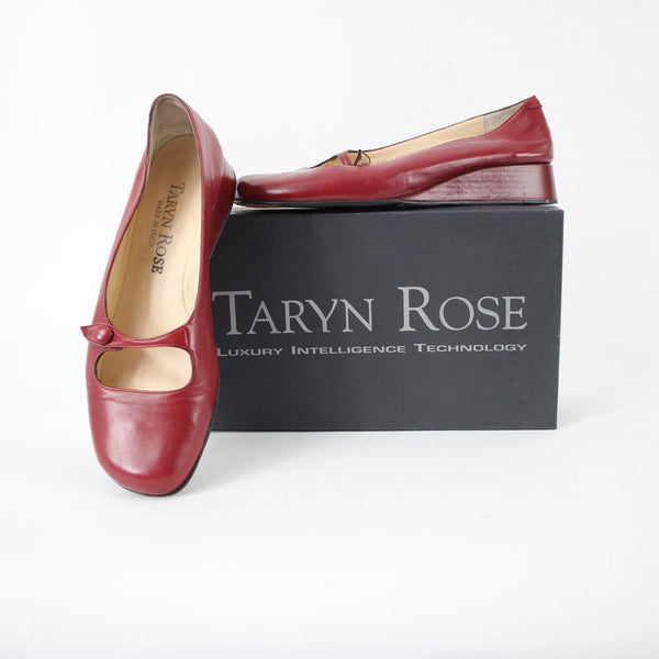 Taryn Rose Kristy Nappa Sz 39.5 M Red Leather Upper Inner 1.25" Wedge Heels