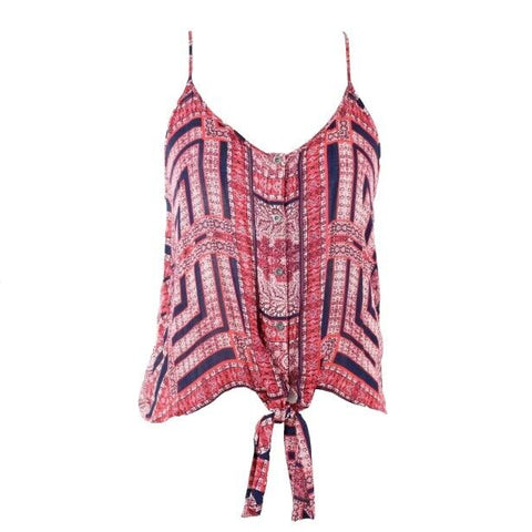 Lucky Brand Sz XS Red Blue Navy Multi Tie Bottom Racerback 100% Viscose Top