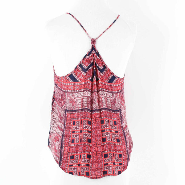 Lucky Brand Sz XS Red Blue Navy Multi Tie Bottom Racerback 100% Viscose Top