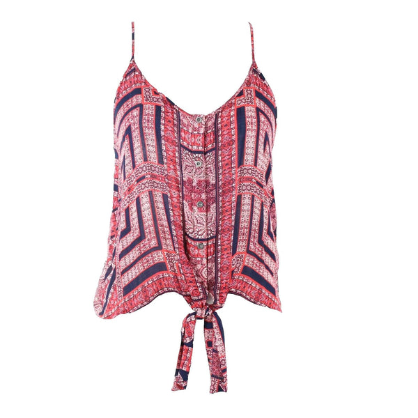 Lucky Brand Sz XS Red Blue Navy Multi Tie Bottom Racerback 100% Viscose Top