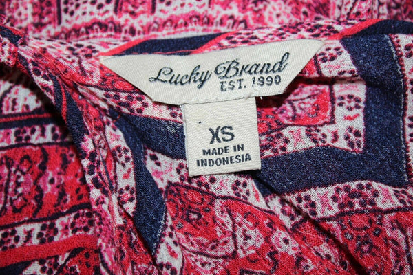 Lucky Brand Sz XS Red Blue Navy Multi Tie Bottom Racerback 100% Viscose Top