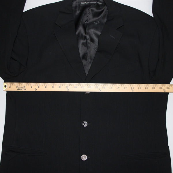 Gian Franco Ferre Sz 58 Blazer Jacket Black Three Button 100% Lana Wool Blazer
