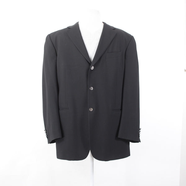 Gian Franco Ferre Sz 58 Blazer Jacket Black Three Button 100% Lana Wool Blazer