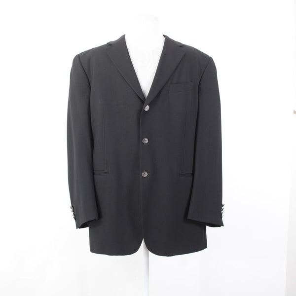 Gian Franco Ferre Sz 58 Blazer Jacket Black Three Button 100% Lana Wool Blazer