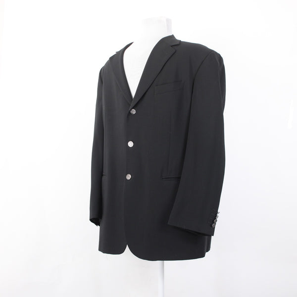 Gian Franco Ferre Sz 58 Blazer Jacket Black Three Button 100% Lana Wool Blazer
