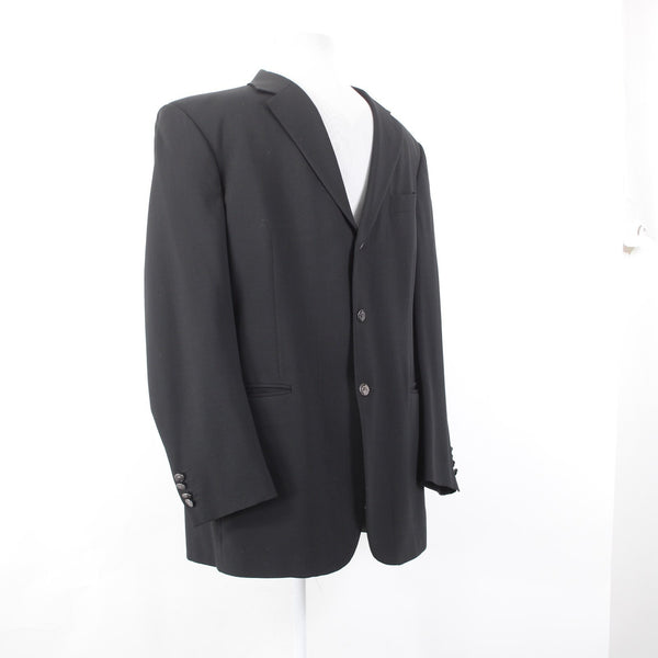 Gian Franco Ferre Sz 58 Blazer Jacket Black Three Button 100% Lana Wool Blazer