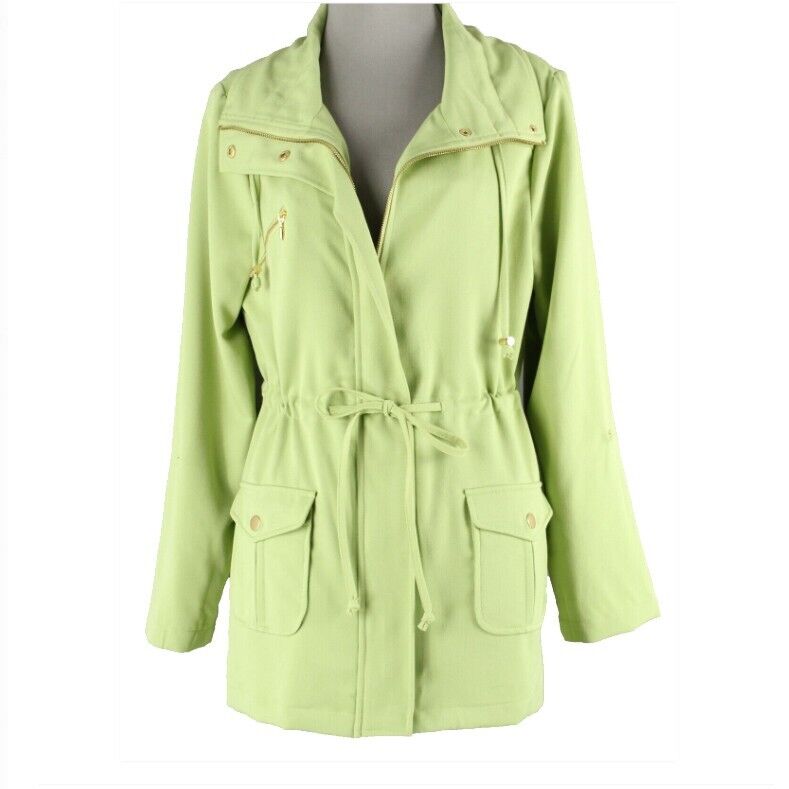 Kelly & Diane Sz 10 Lime Gold Tab Sleeve Zip Snap Poly Rayon Spandex Jacket