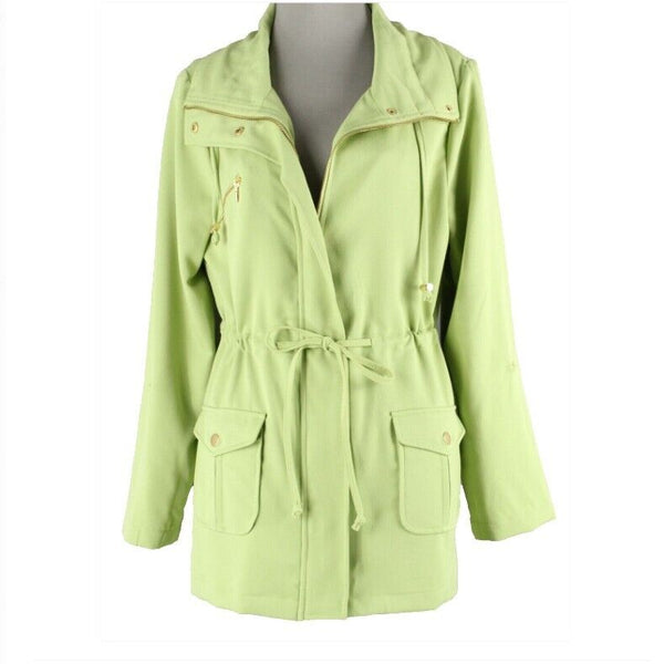 Kelly & Diane Sz 10 Lime Gold Tab Sleeve Zip Snap Poly Rayon Spandex Jacket