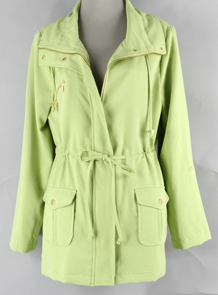 Kelly & Diane Sz 10 Lime Gold Tab Sleeve Zip Snap Poly Rayon Spandex Jacket