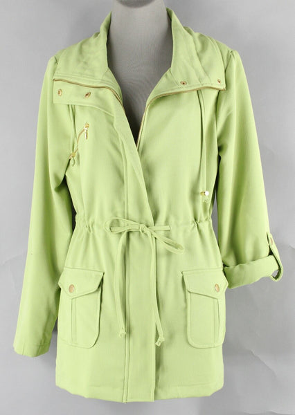 Kelly & Diane Sz 10 Lime Gold Tab Sleeve Zip Snap Poly Rayon Spandex Jacket