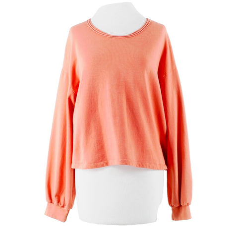 Project Social T Sz M Coral Raw Neck Deep Scoop Back Cotton Blend Knit Crop Top