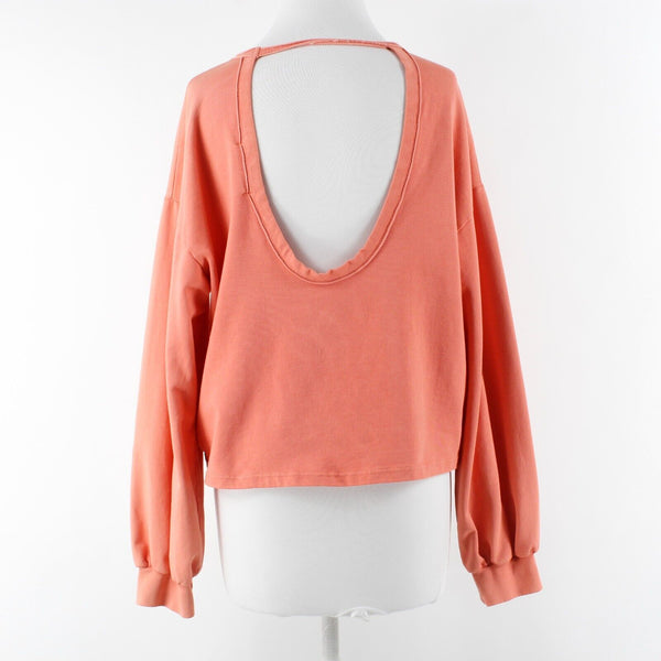 Project Social T Sz M Coral Raw Neck Deep Scoop Back Cotton Blend Knit Crop Top
