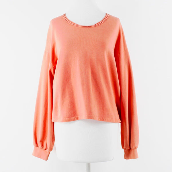 Project Social T Sz M Coral Raw Neck Deep Scoop Back Cotton Blend Knit Crop Top